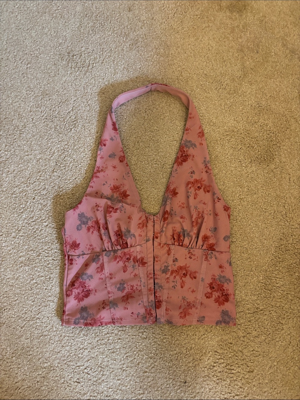 Floral Mesh Overlay Halter Top